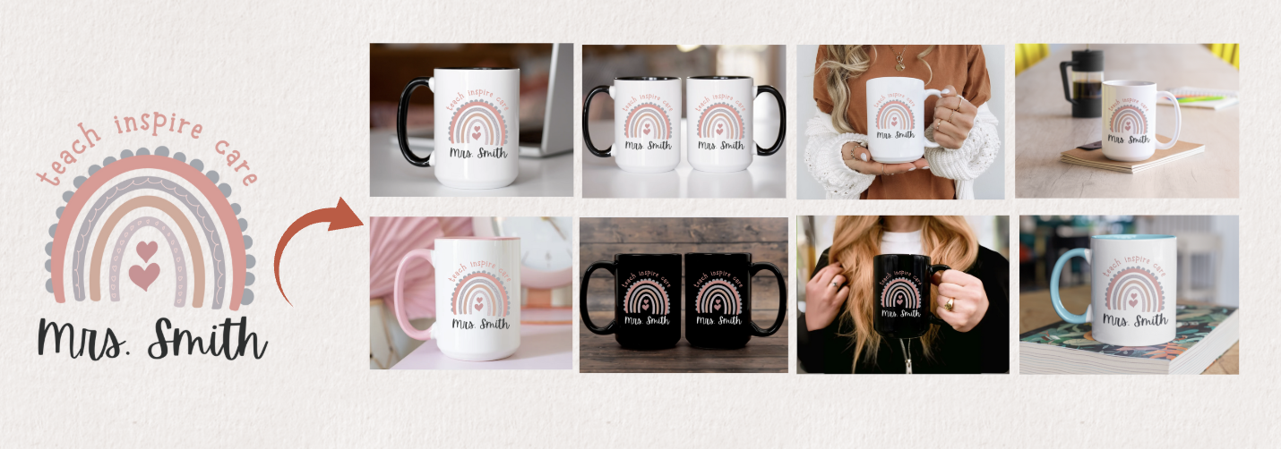 Ejemplos de mockups de tazas creados con TurboMockups